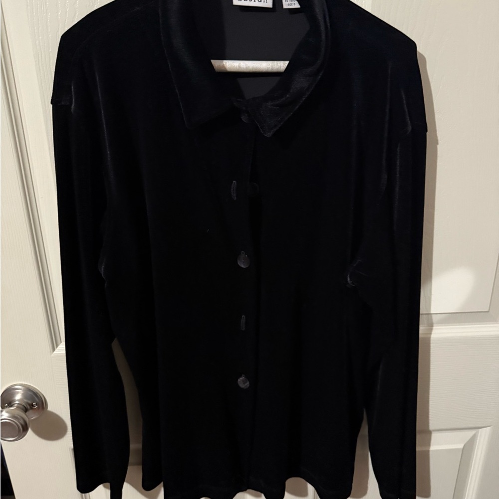 Women’s Black Velvet Button-Up Blouse